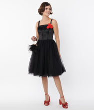 Load image into Gallery viewer, FINAL SALE UNIQUE VINTAGE- BLACK OR SAGE SATIN AND TULLE DRESS
