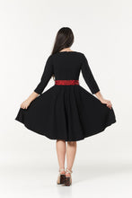 Load image into Gallery viewer, TIMELESS- RED LEOPARD ACCENT SWING DRESS