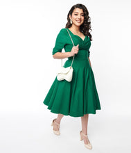 Load image into Gallery viewer, UNIQUE VINTAGE- EMERALD GREEN SWING DRESS
