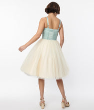 Load image into Gallery viewer, FINAL SALE UNIQUE VINTAGE- BLACK OR SAGE SATIN AND TULLE DRESS