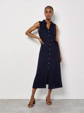 Load image into Gallery viewer, APRICOT - NAVY LINEN MIDI DRESS