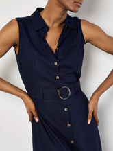 Load image into Gallery viewer, APRICOT - NAVY LINEN MIDI DRESS