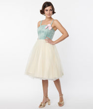 Load image into Gallery viewer, FINAL SALE UNIQUE VINTAGE- BLACK OR SAGE SATIN AND TULLE DRESS