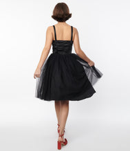 Load image into Gallery viewer, FINAL SALE UNIQUE VINTAGE- BLACK OR SAGE SATIN AND TULLE DRESS