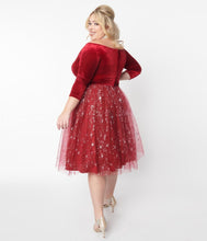 Load image into Gallery viewer, UNIQUE VINTAGE- RED VELVET STAR TULLE DRESS