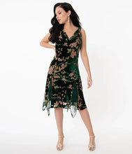 Load image into Gallery viewer, UNIQUE VINTAGE- EMERALD BURNOUT FLORAL DRESS