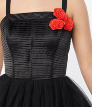 Load image into Gallery viewer, FINAL SALE UNIQUE VINTAGE- BLACK OR SAGE SATIN AND TULLE DRESS