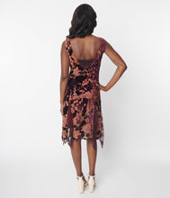 Load image into Gallery viewer, UNIQUE VINTAGE- BURGUNDY BURNOUT VELVET DRESS