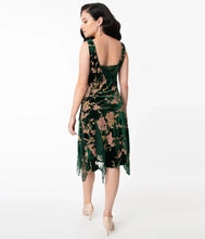 Load image into Gallery viewer, UNIQUE VINTAGE- EMERALD BURNOUT FLORAL DRESS