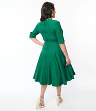 Load image into Gallery viewer, UNIQUE VINTAGE- EMERALD GREEN SWING DRESS