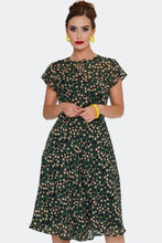 Load image into Gallery viewer, VOODOO VIXEN - GREEN FLORAL FLUTTER SLEEVE DRESS