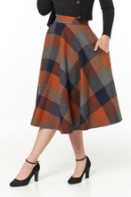 Load image into Gallery viewer, FINAL SALE TIMELESS- BROWN AND ORANGE PLAID SWING SKIRT