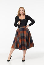 Load image into Gallery viewer, FINAL SALE TIMELESS- BROWN AND ORANGE PLAID SWING SKIRT