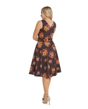 Load image into Gallery viewer, EVA ROSE- DEEP PLUM FLORAL FIT &amp; FLARE
