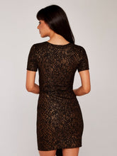 Load image into Gallery viewer, APRICOT- BRONZE FOIL FAUX WRAP DRESS