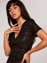 Load image into Gallery viewer, APRICOT- BRONZE FOIL FAUX WRAP DRESS