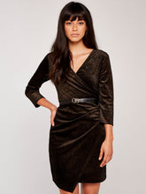 Load image into Gallery viewer, APRICOT- GOLD SHIMMER FAUX WRAP DRESS
