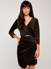 Load image into Gallery viewer, APRICOT- GOLD SHIMMER FAUX WRAP DRESS