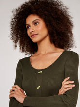 Load image into Gallery viewer, FINAL SALE APRICOT- BUTTON SWEATER IN KHAKI OR BLACK