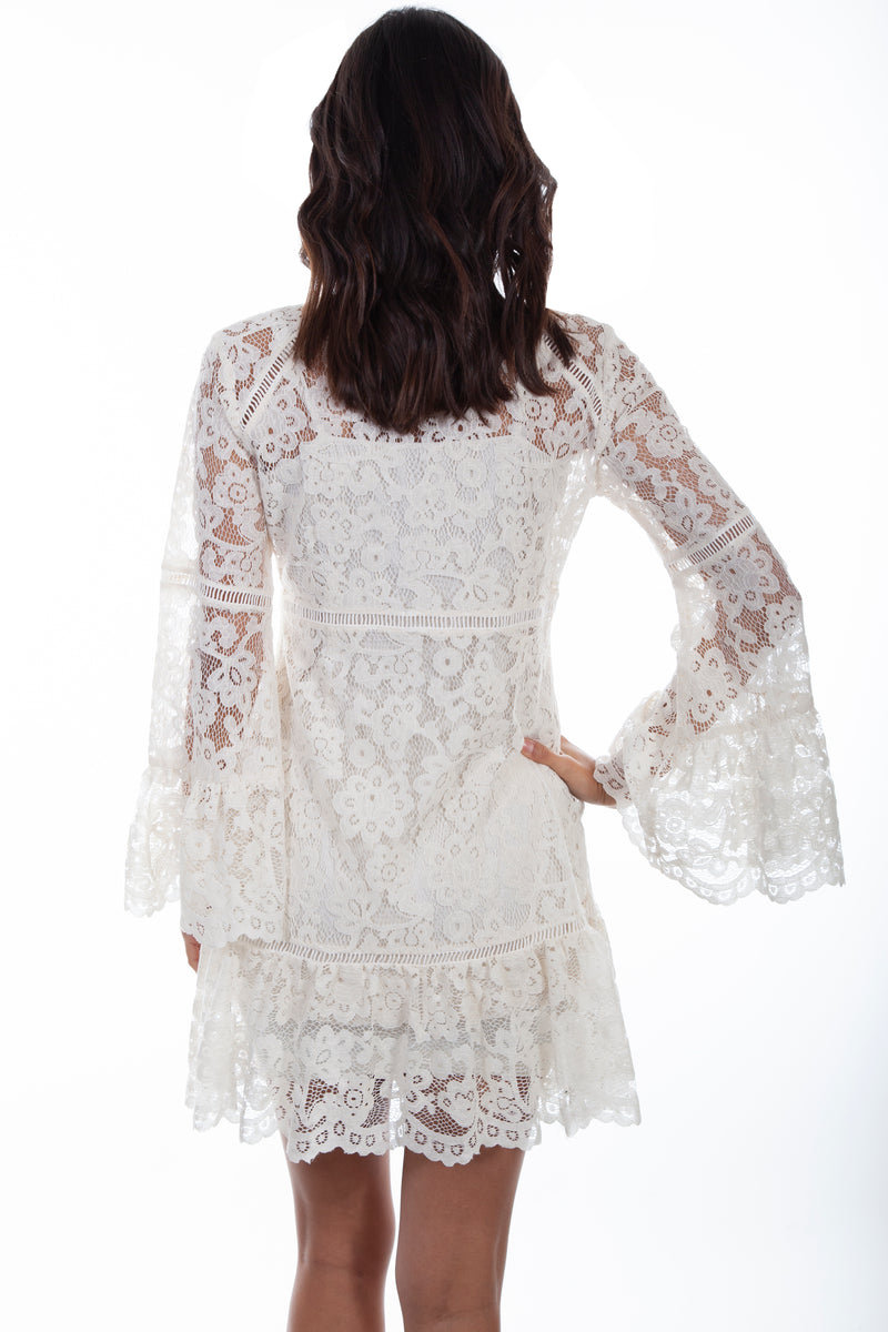 SCULLY- LONG SLEEVE LACE DRESS BLACK OR IVORY – HepKat Clothing
