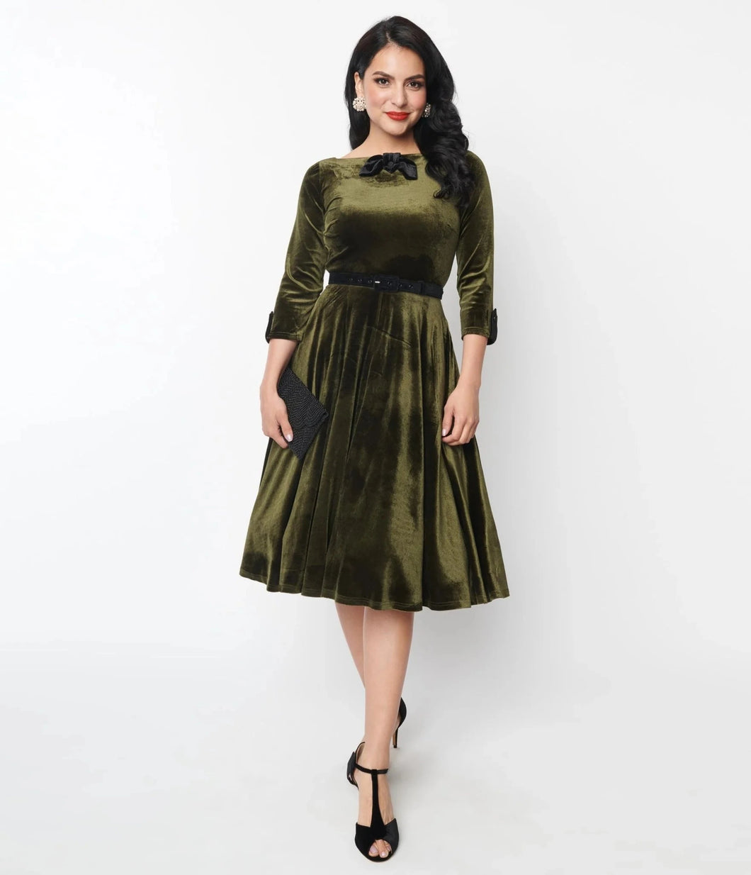 UNIQUE VINTAGE- OLIVE VELVET SWING DRESS – HepKat Clothing UNIQUE VINTAGE- OLIVE VELVET SWING DRESS – HepKat Clothing