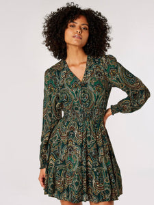APRICOT- GREEN PAISLEY DRESS