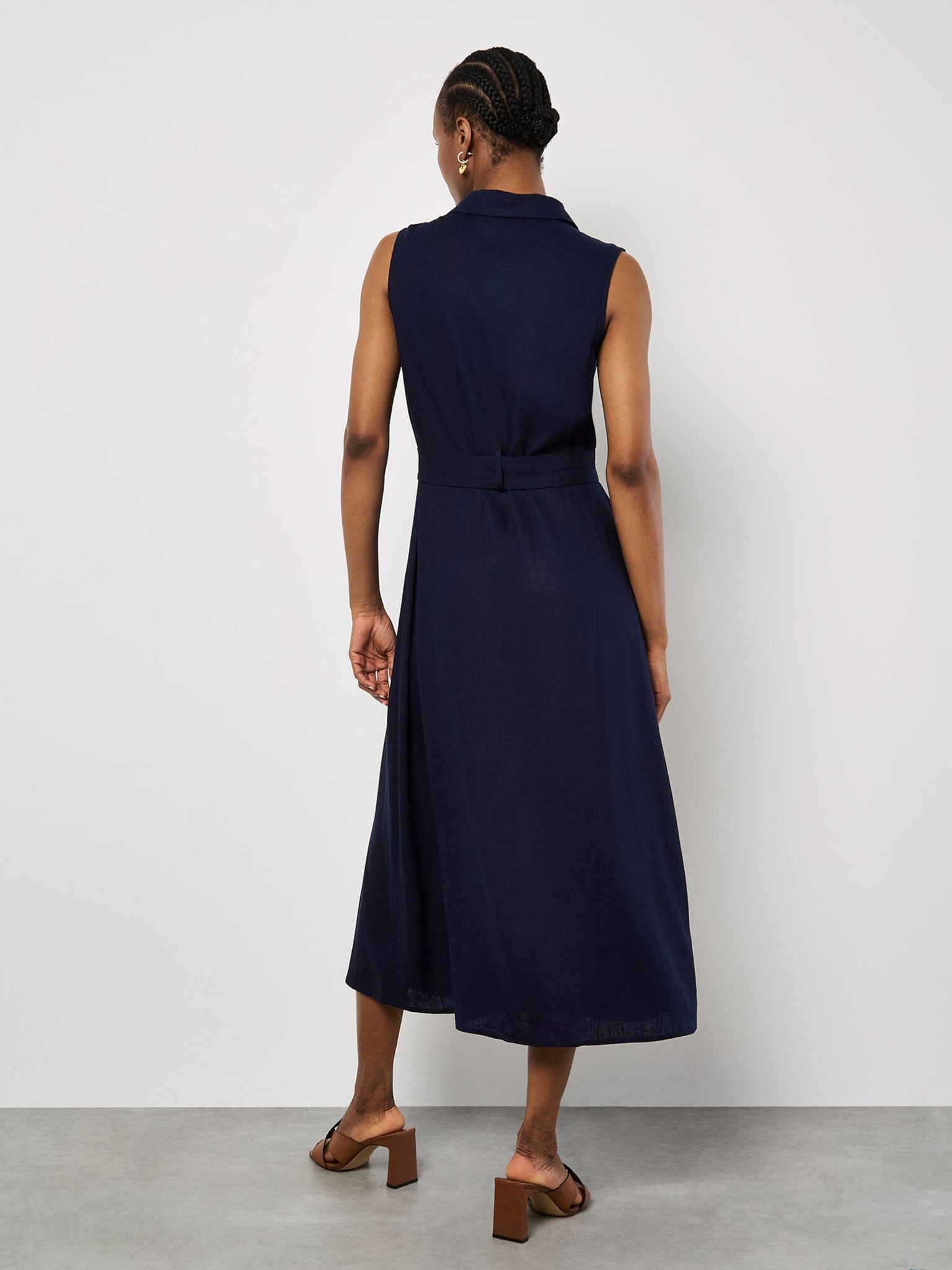 APRICOT - NAVY LINEN MIDI DRESS HepKat Clothing APRICOT - NAVY LINEN MIDI DRESS HepKat Clothing