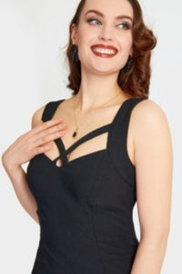 VOODOO VIXEN - BLACK CROSSED STRAP PENCIL DRESS