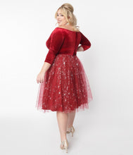 Load image into Gallery viewer, UNIQUE VINTAGE- RED VELVET STAR TULLE DRESS
