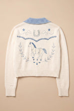 Load image into Gallery viewer, BLUE B - LIGHT BLUE TRIMMED WESTERN SWEATER
