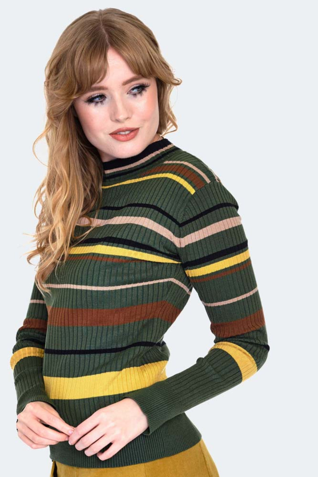 VOODOO VIXEN - GREEN STRIPE SWEATER TOP
