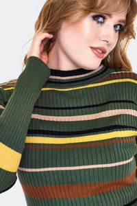 VOODOO VIXEN - GREEN STRIPE SWEATER TOP