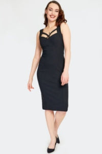 VOODOO VIXEN - BLACK CROSSED STRAP PENCIL DRESS