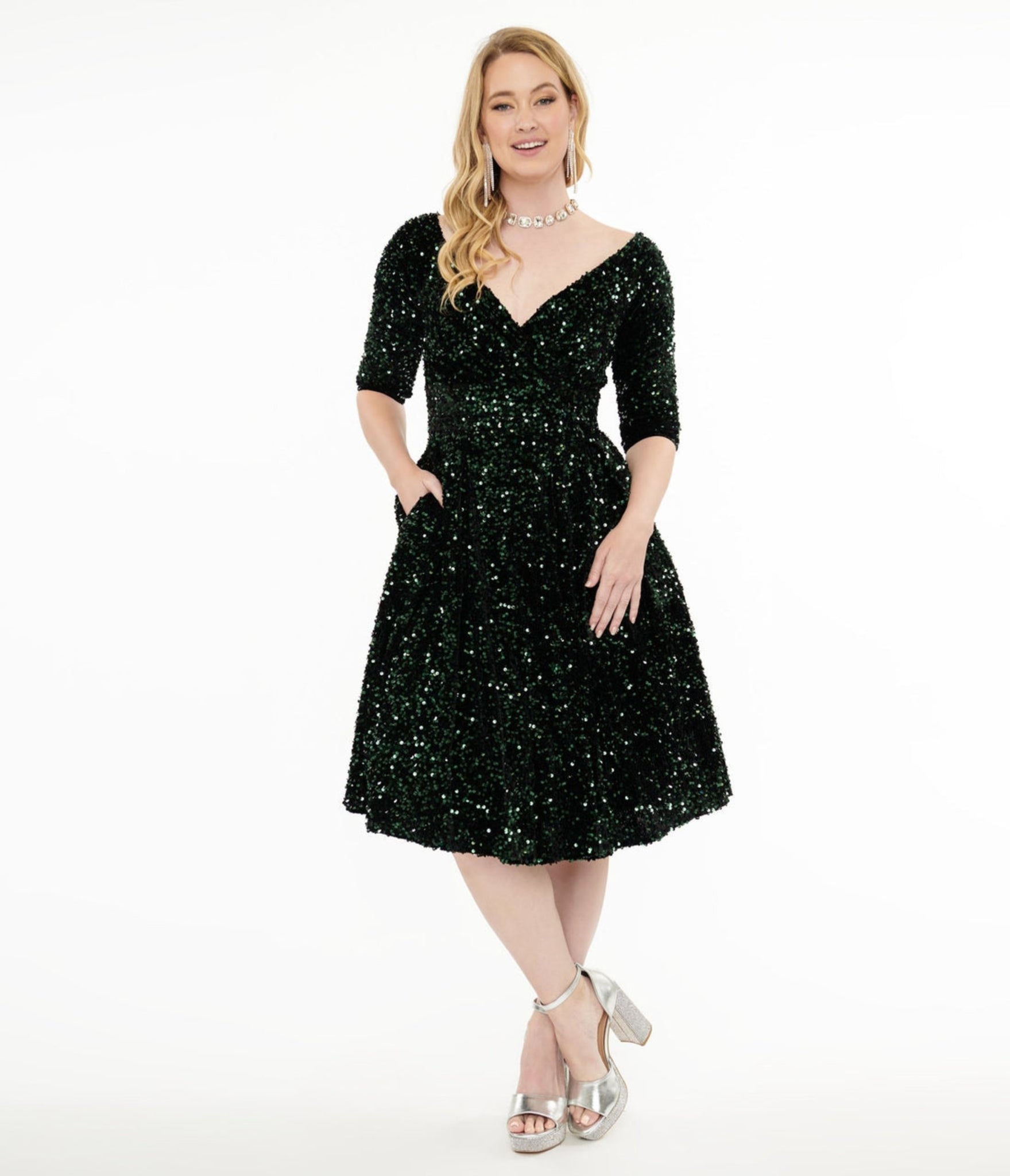 UNIQUE VINTAGE - EMERALD GREEN SEQUIN DRESS HepKat Clothing UNIQUE VINTAGE - EMERALD GREEN SEQUIN DRESS HepKat Clothing
