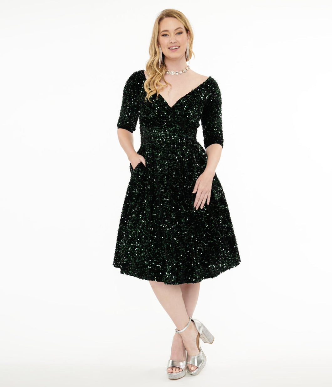 UNIQUE VINTAGE - EMERALD GREEN SEQUIN DRESS HepKat Clothing UNIQUE VINTAGE - EMERALD GREEN SEQUIN DRESS HepKat Clothing