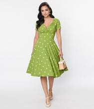 Load image into Gallery viewer, UNIQUE VINTAGE- SHORT SLEEVE DOTTED SWING DRESS
