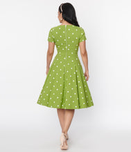 Load image into Gallery viewer, UNIQUE VINTAGE- SHORT SLEEVE DOTTED SWING DRESS
