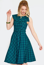 Load image into Gallery viewer, VOODOO VIXEN - WIDE COLLAR GREEN PLAID DRESS
