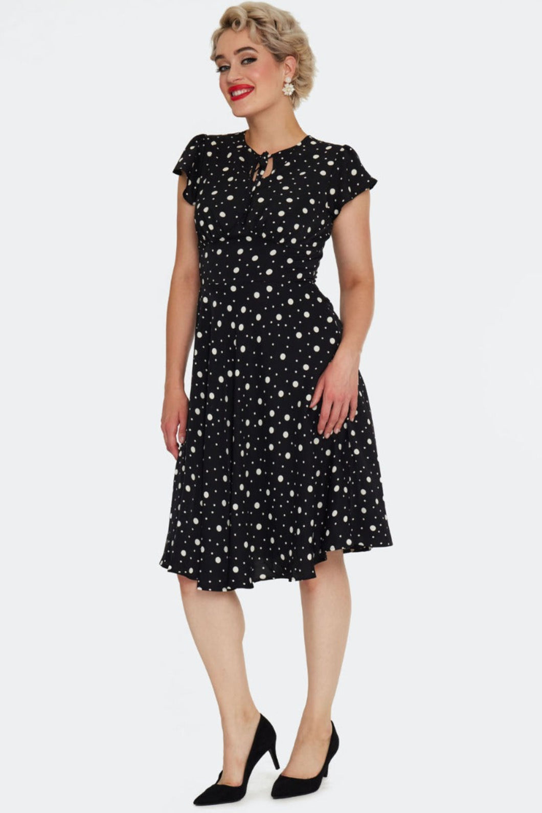 VOODOO VIXEN - DOTTED FLUTTER SLEEVE DRESS