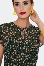 Load image into Gallery viewer, VOODOO VIXEN - GREEN FLORAL FLUTTER SLEEVE DRESS
