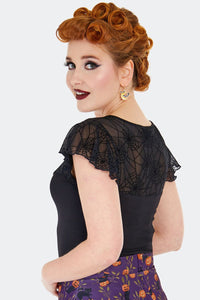 VOODOO VIXEN - WEB FLUTTER SLEEVE TOP