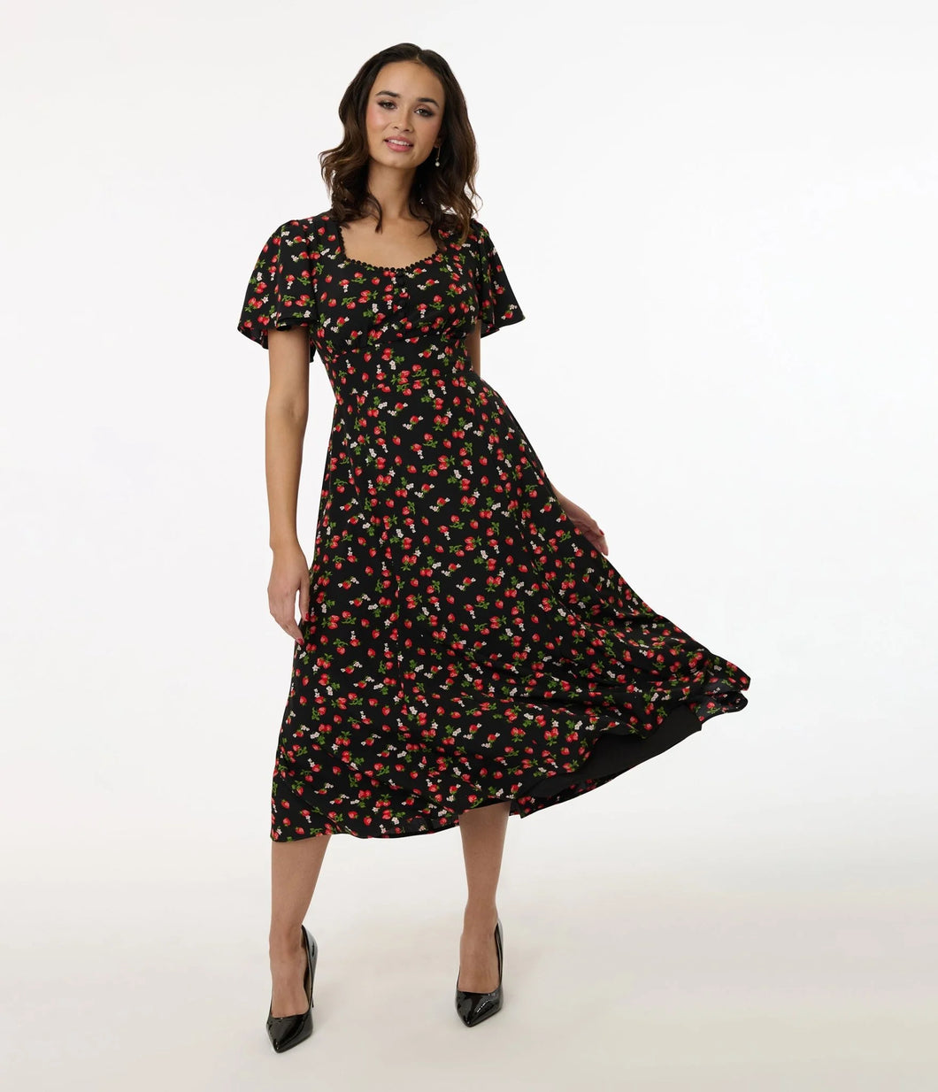 UNIQUE VINTAGE - STRAWBERRY PRINT MIDI