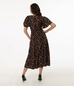 UNIQUE VINTAGE - STRAWBERRY PRINT MIDI