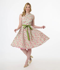 UNIQUE VINTAGE - PINK FLORAL DRESS