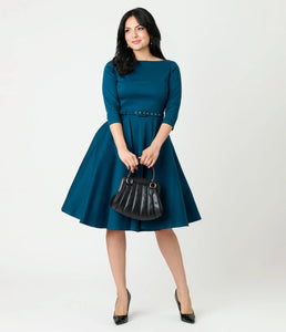 UNIQUE VINTAGE - TEAL SWING DRESS