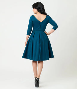 UNIQUE VINTAGE - TEAL SWING DRESS