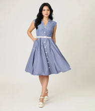 Load image into Gallery viewer, UNIQUE VINTAGE - BUTTON UP PINSTRIPE DRESS
