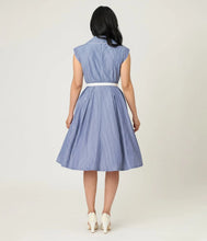 Load image into Gallery viewer, UNIQUE VINTAGE - BUTTON UP PINSTRIPE DRESS

