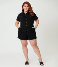 Load image into Gallery viewer, UNIQUE VINTAGE -BLACK DENIM ROMPER
