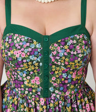 Load image into Gallery viewer, UNIQUE VINTAGE - DITZY GREEN FLORAL DRESS
